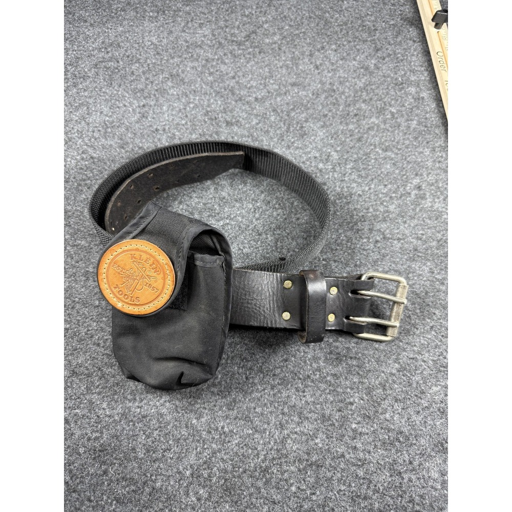 Klein Tools Work Belt 36  Black Leather Nylon Utility Pouch Heavy Duty Workwear‎